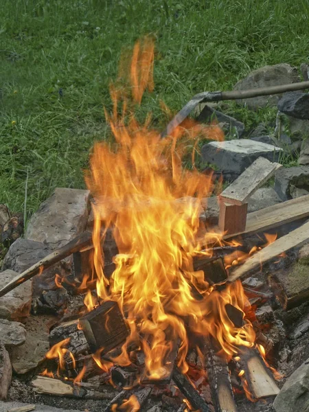 Campfire on the meadow — Zdjęcie stockowe