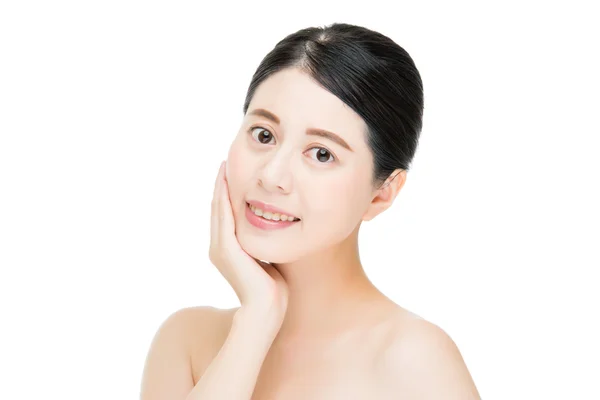 Asiatique beauté sourire femme toucher propre belle santé visage whi — Photo