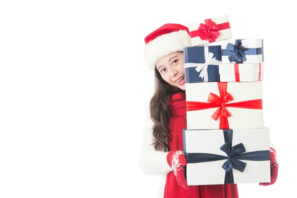 Christmas shopping asiatisk kvinna håller många julklappar — Stockfoto