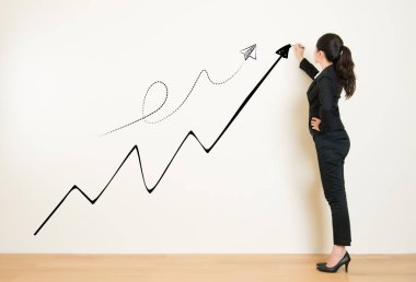 iş kadını grafik gösteren kar büyüme çizim