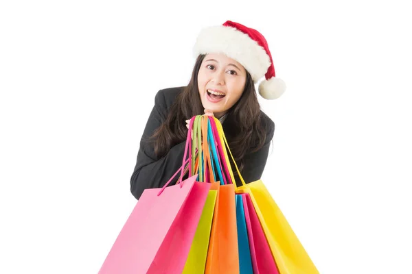 Noel hediyeleri için alışveriş iş kadın — Stok fotoğraf