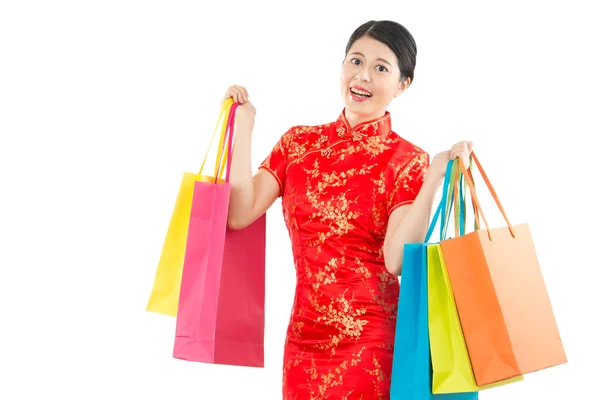 Kobieta, zakupy na chiński nowy rok — Zdjęcie stockowe
