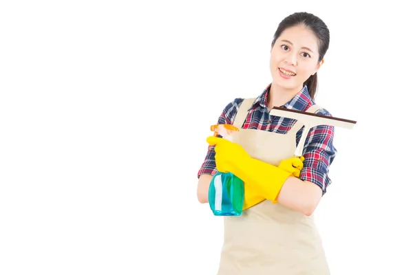 Donne che fanno uso domestico tergicristallo di vetro — Foto Stock