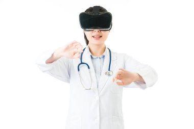 Asyalı kadın doktor el Vr kulaklık gözlük ile açık