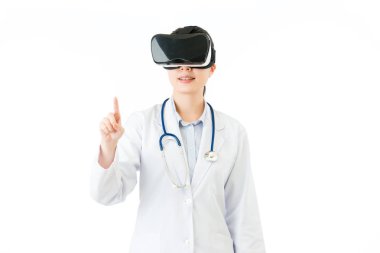 Asyalı kadın doktor değmek perde Vr kulaklık gözlük tarafından