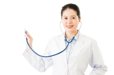 successful asian woman doctor use stethoscope to auscultation clipart