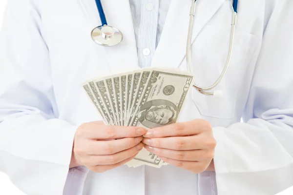 Asian woman doctor ask money bribery for income — Stock Photo, Image