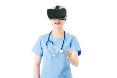 Asyalı kadın cerrah karşılıklı Vr kulaklık gözlük tarafından