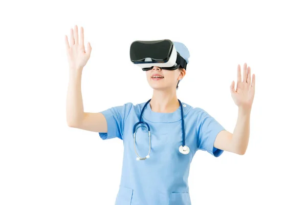 Asian female surgeon control screen by VR headset — Stock Photo, Image