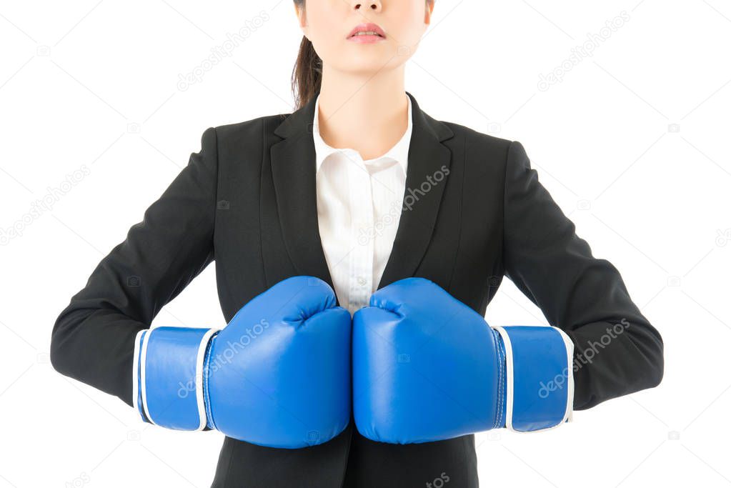 rage businesswoman wearing boxing gloves