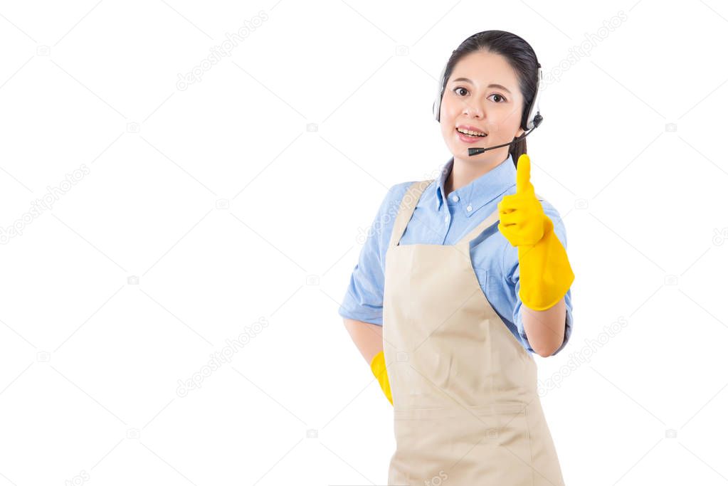 girl showing thumbs up for good services