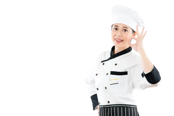 Baker van de chef-kok of kok weergegeven: ok hand teken — Stockfoto