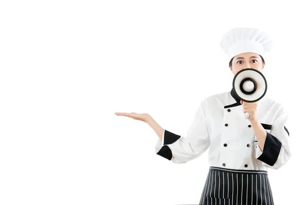 Профессиональный шеф-повар раскрыла руку для жеста — стоковое фото