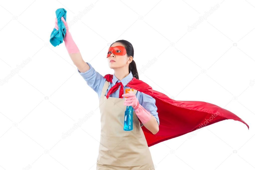 ready cleaning superhero fly housewife