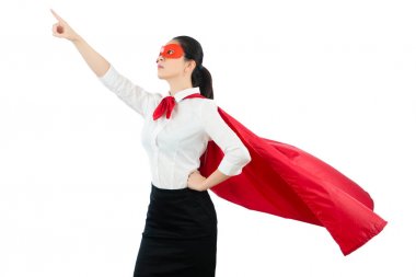 kadın giyinmiş bir süper kahraman ve yukarı dönük olarak