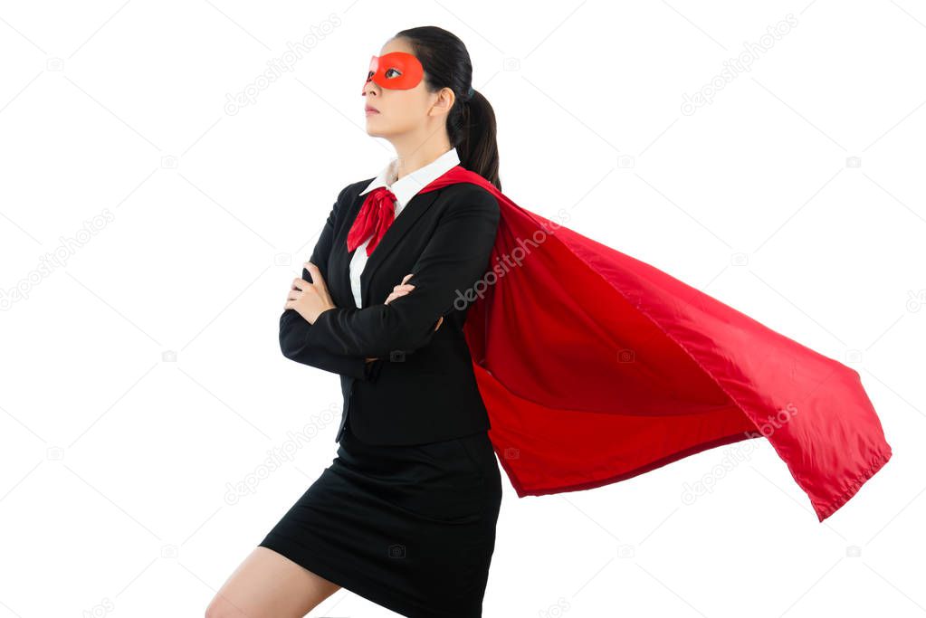 woman in superhero clothing goggles and cloak