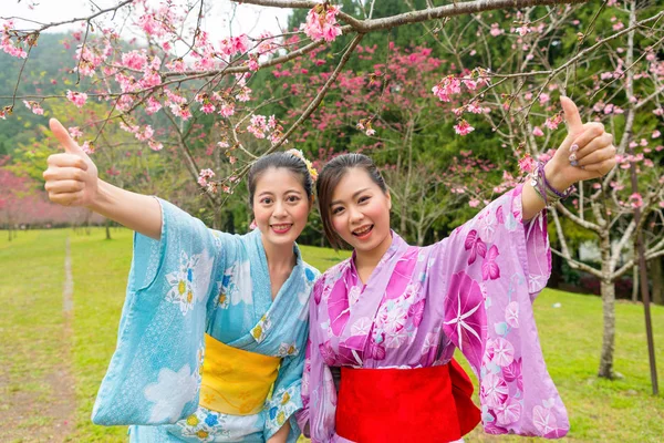 Mujeres que usan ropa tradicional de kimono — Foto de Stock