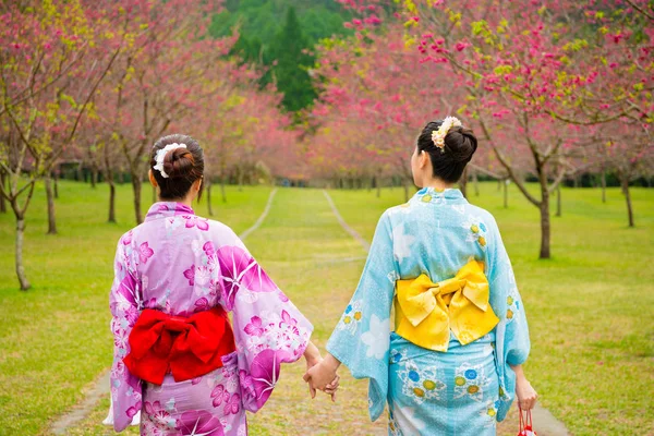 Κινεζική Ασιάτισσες ταξίδι στην Ιαπωνία, φοράει τα κιμονό — Φωτογραφία Αρχείου