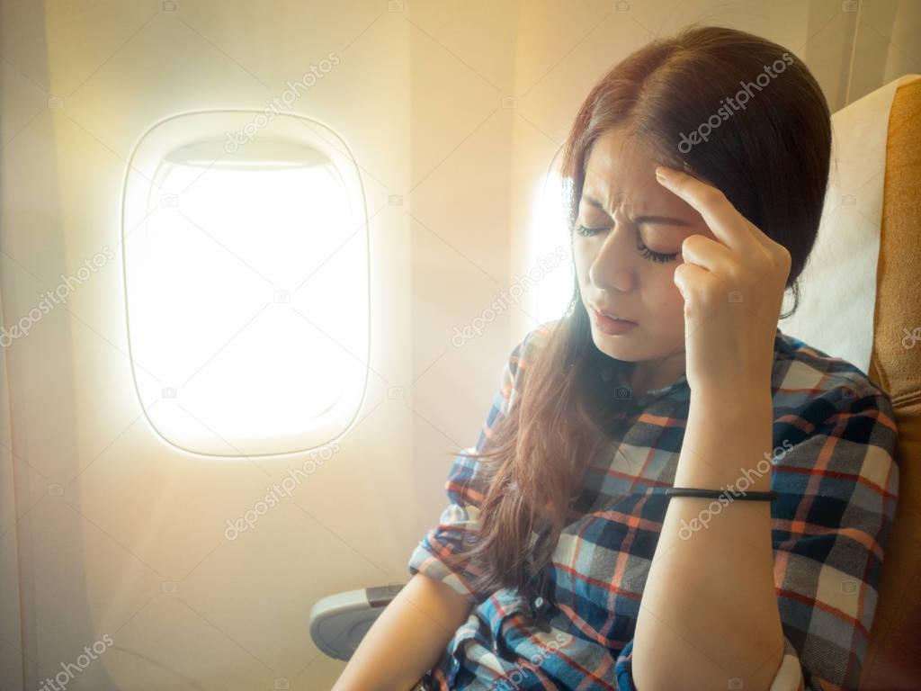 portrait of brunette hair woman headache