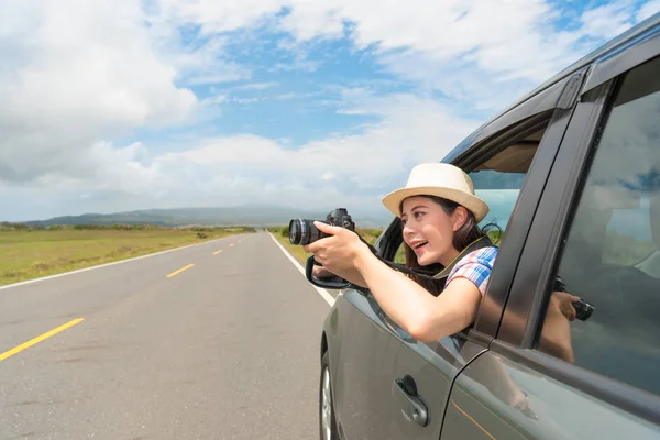 beautiful female student drive to countryside