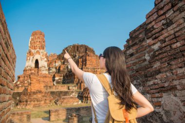 Ayutthaya ziyaret mutlu güzel kadın