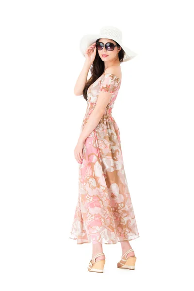 Slim beautiful lady wearing summer dress clothing — Stock Photo, Image