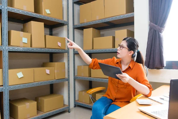 Professionista giovane donna proprietario dello shopping online — Foto Stock