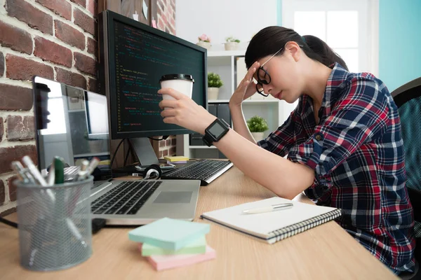 Atraente muito programador mulher trabalhador — Fotografia de Stock