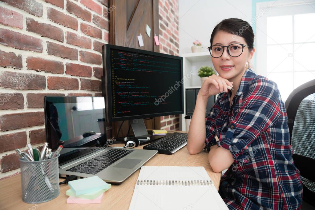 confident professional female programmer worker