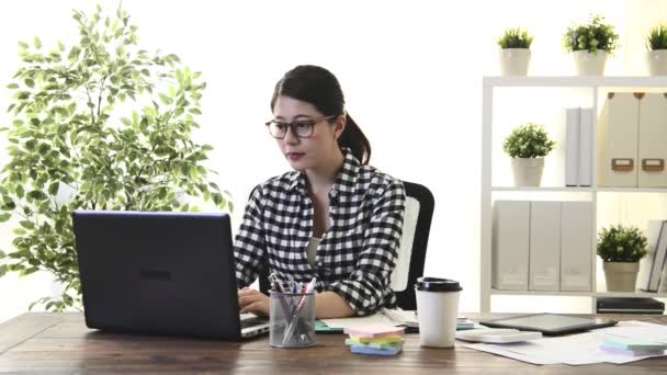 Elegant Attractive Female Office Worker Using Mobile Laptop Working Home — Stock Video