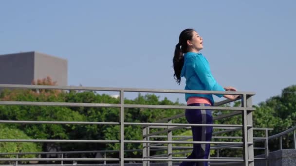 Beautiful Asian Jogger Running Finish Enjoy Great Sunny Weather Air — Stock Video