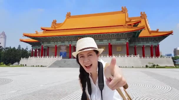 Una Joven Gusta Mucho Viaje Puede Esperar Compartir Opinión Con — Vídeos de Stock
