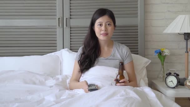 Asian Woman Expects Her Favourite Team Get Championship She Cheers — Stock Video