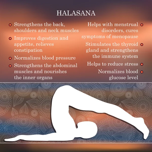 Yoga positur infografi, nytte av praksis – stockvektor