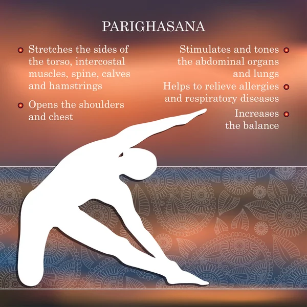 Yoga pose infographics, benefits of practice — Stock Vector