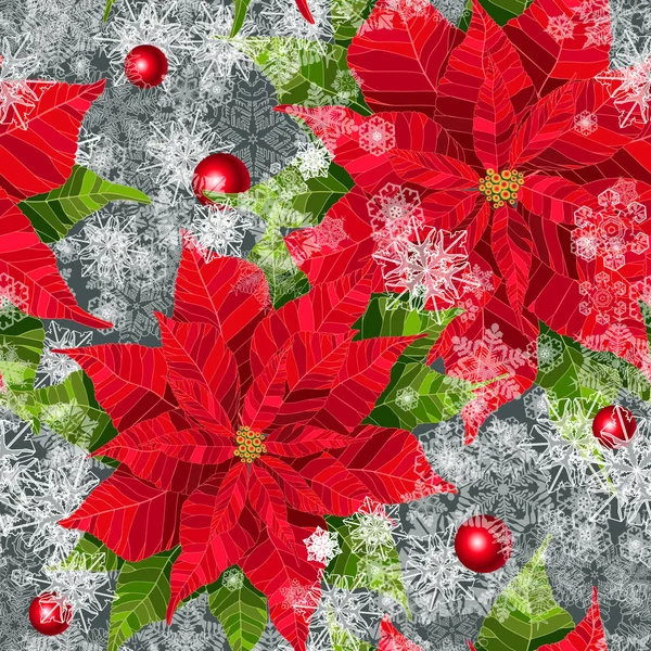 Roter Weihnachtsstern Blume realistische Vektor Illustration nahtlose Muster — Stockvektor