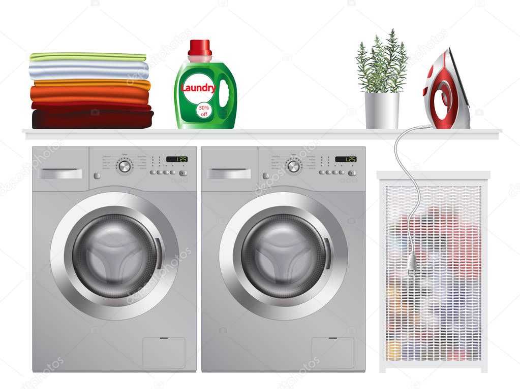 Washing machine in modern laundry room