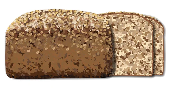Chleb i plasterki brązowego chleba pełnoziarnistego na białym wektorze tła — Wektor stockowy