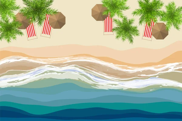 Ilustração do vetor de praia tropical. Areia e ondas suaves —  Vetores de Stock