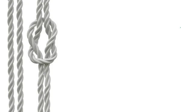 Vierkante knoop op witte touwen geïsoleerd op witte 3d weergave illustratie — Stockfoto