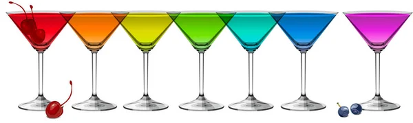 Bunte Cocktails auf weißem Hintergrund panoramische Vektorillustration — Stockvektor