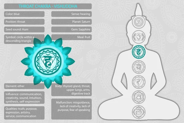 Chakras symbols with description of meanings infographic — Stock Vector