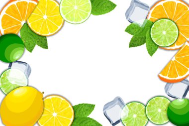 Portakal, limon ve limon dilimlerinin vektör çizimi