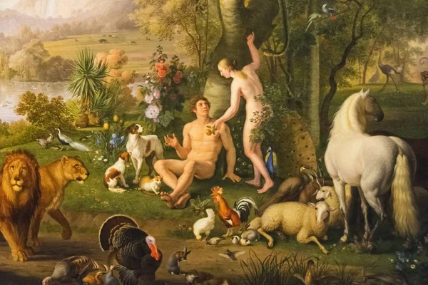 Adam and eve in the garden of eden — Stock Photo, Image