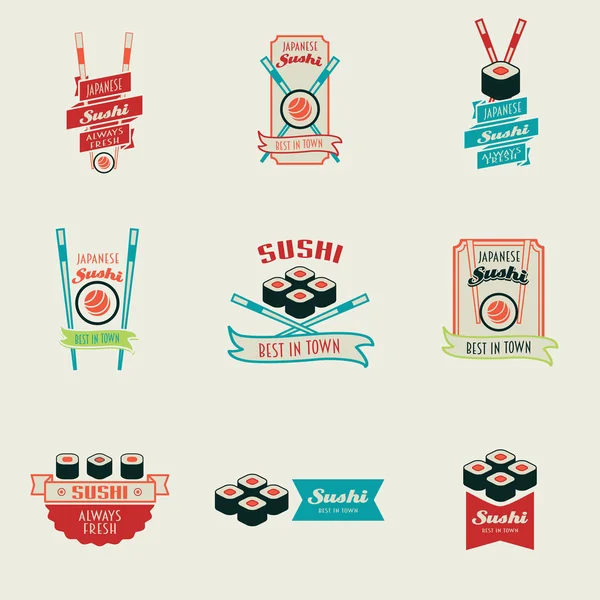 Conjunto de plantillas de logotipos de vectores de barras de sushi. Objetos e iconos para l — Archivo Imágenes Vectoriales