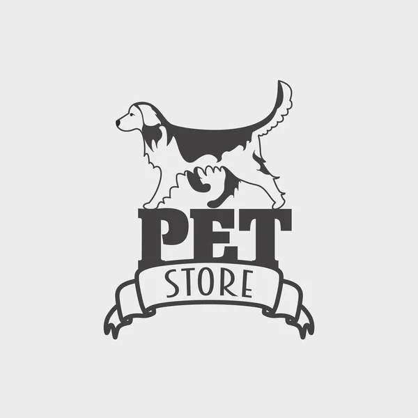 Tienda de mascotas o logo de la tienda, etiqueta o concepto de insignia con silueta de perro golden retriever — Vector de stock