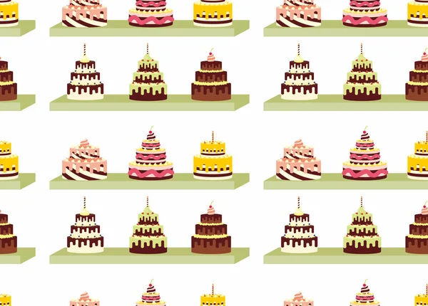 Modello senza cuciture con torte con crema per compleanni, matrimoni, anniversari e altre celebrazioni. Illustrazione vettoriale di un disegno piatto isolato su sfondo bianco — Vettoriale Stock