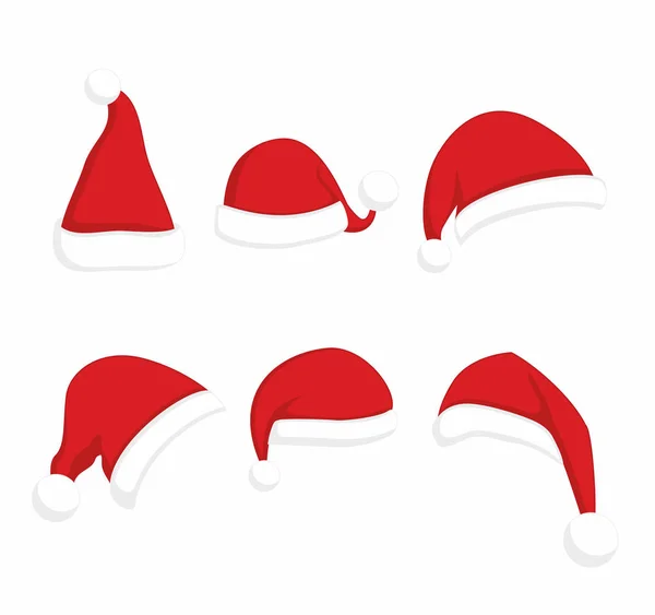 Santa Claus červená čepice sada. Vánoční oblečení dovolená prvky na bílém pozadí — Stockový vektor