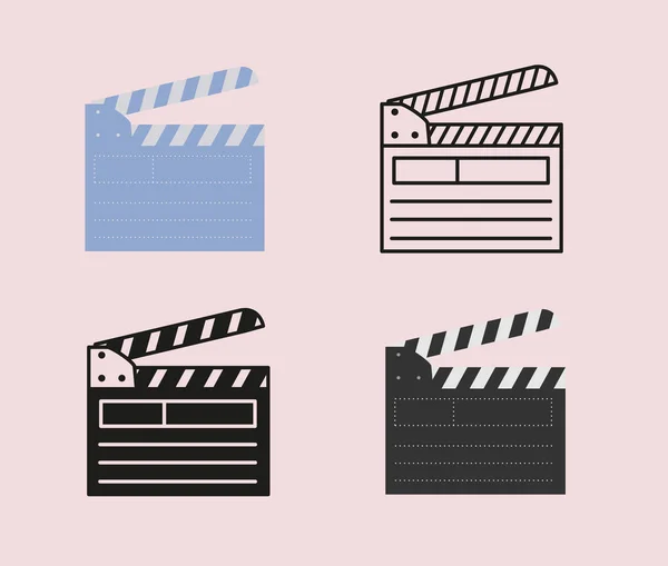 Open movie clapperboard icon set. — Stock Vector