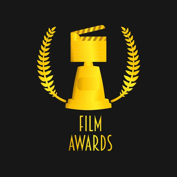 Film verleiht Festival-Vektor-Symbol oder Abzeichen-Illustration mit Klapptafel. Gold auf dunklem Grund — Stockvektor